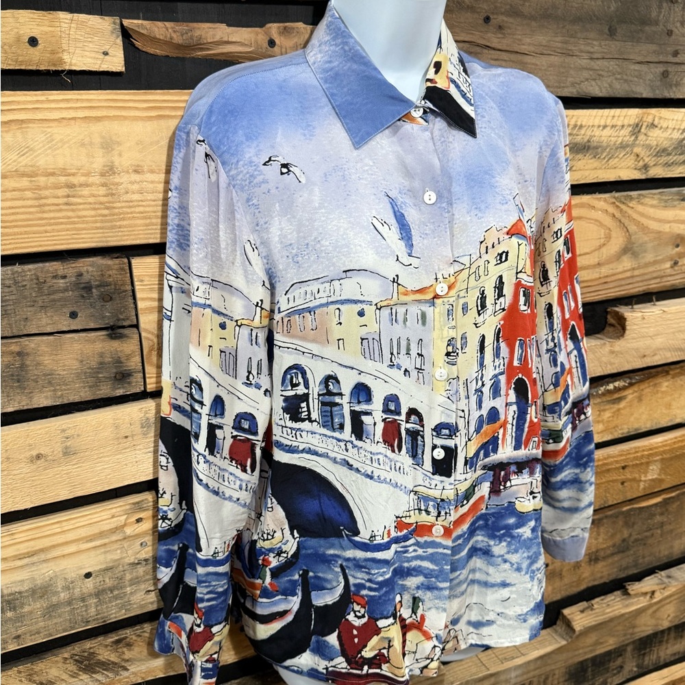 Vintage Michael Leu wearable art silk blouse
Venice Italy impressionist print L - Picture 4 of 8